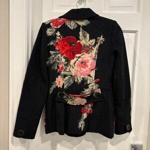 Vintage KENZO Womens Wool Jacket Coat Blazer Flowers Embroidered Size 38